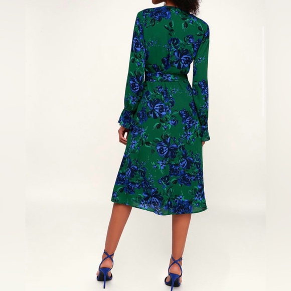 Lulus Romantic Blooms Green Floral Print Midi Wrap Dress - Picture 4 of 9